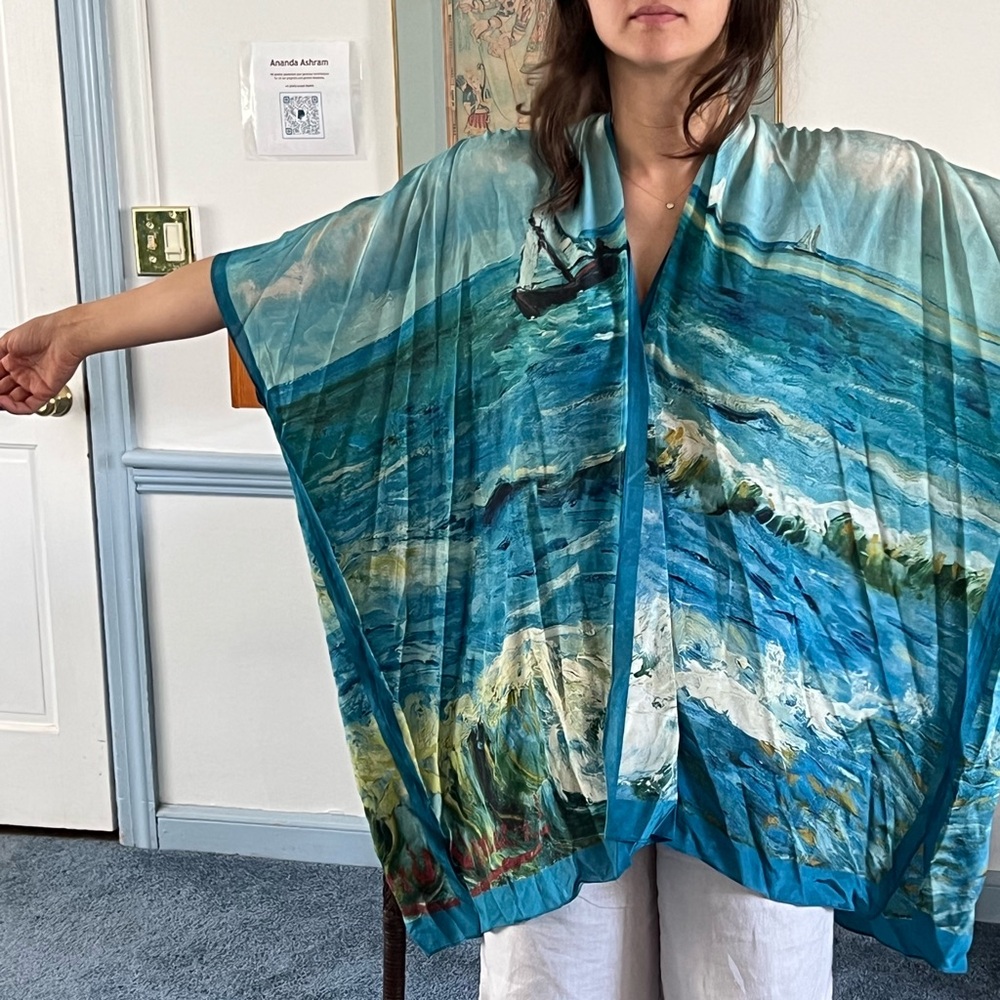 Ocean Wave Silk Print Kimono